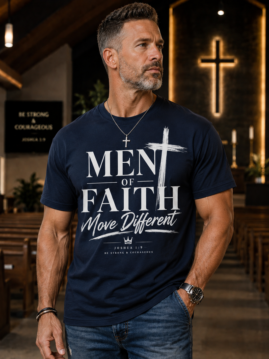 Men of Faith Move Different Christian Graphic Tee