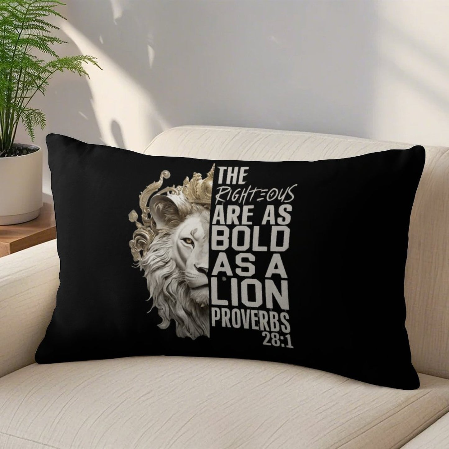 Bold As Lion Scripture Pillow- Proverbs 28:1 Christian Decor
