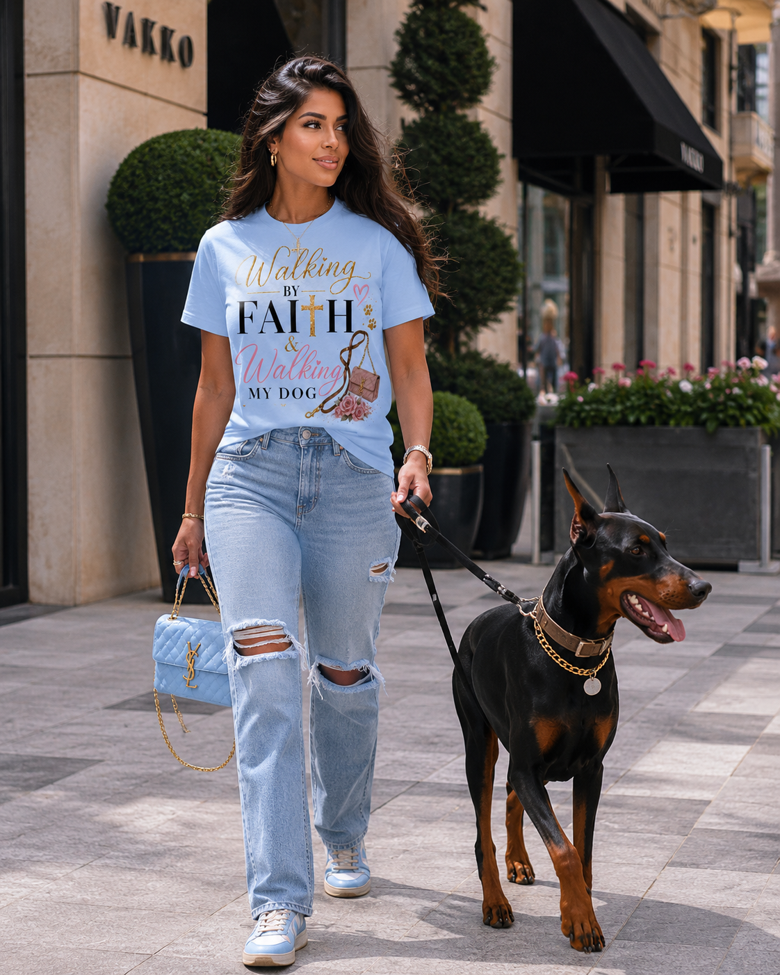 Walking by Faith & Walking My Dog Tee – Country Girl Christian Dog Mom Shirt