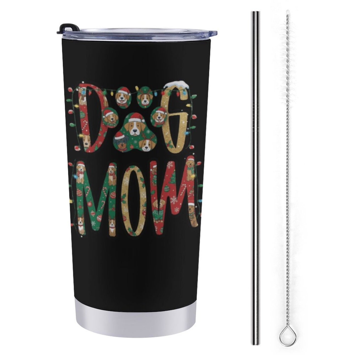 Dog Mom Tumbler-Cute Dog Lover Travel Cup 20oz Stainless Steel, Christmas Pet Mom Gift, Insulated Cup with Straw.