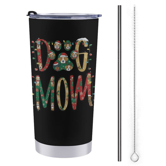 Dog Mom Tumbler-Cute Dog Lover Travel Cup 20oz Stainless Steel, Christmas Pet Mom Gift, Insulated Cup with Straw.