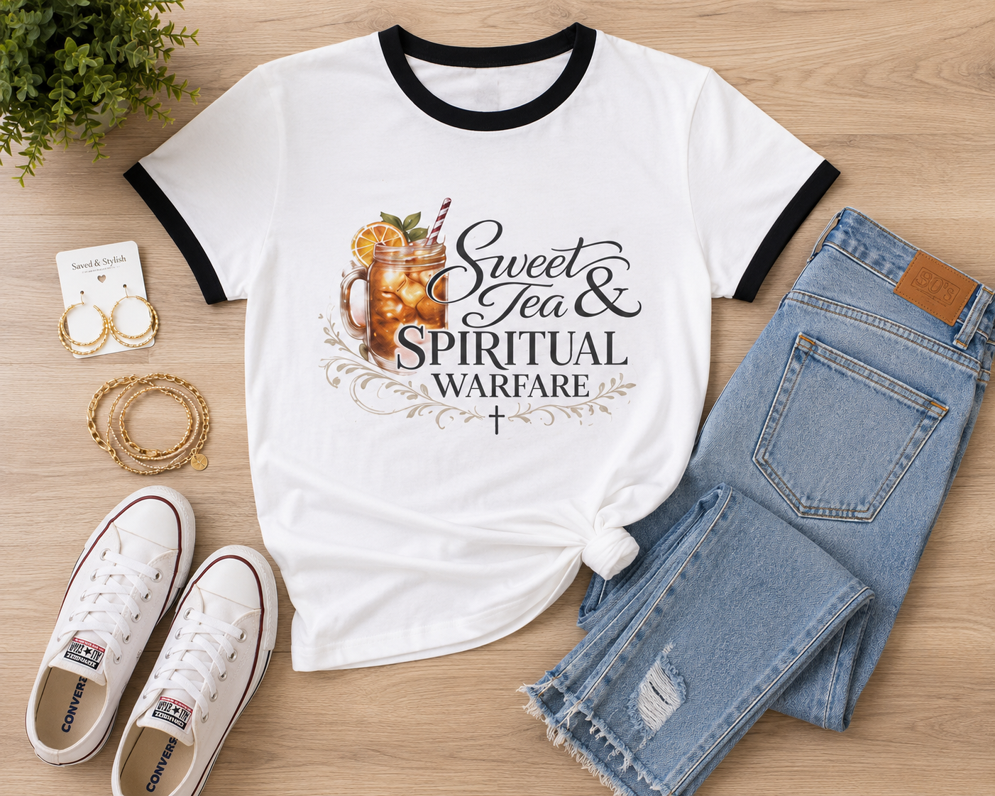 Sweet Tea & Spiritual Warfare Boutique Ringer Tee