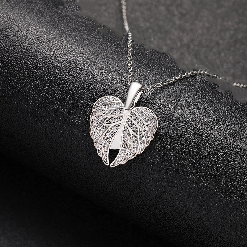 Angel Wings Heart Pendant Necklace Stainless Steel