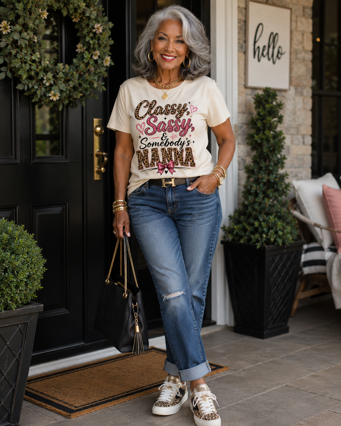 Classy, Sassy & Somebody’s Nanna Graphic Tee – Leopard Print Grandma Shirt