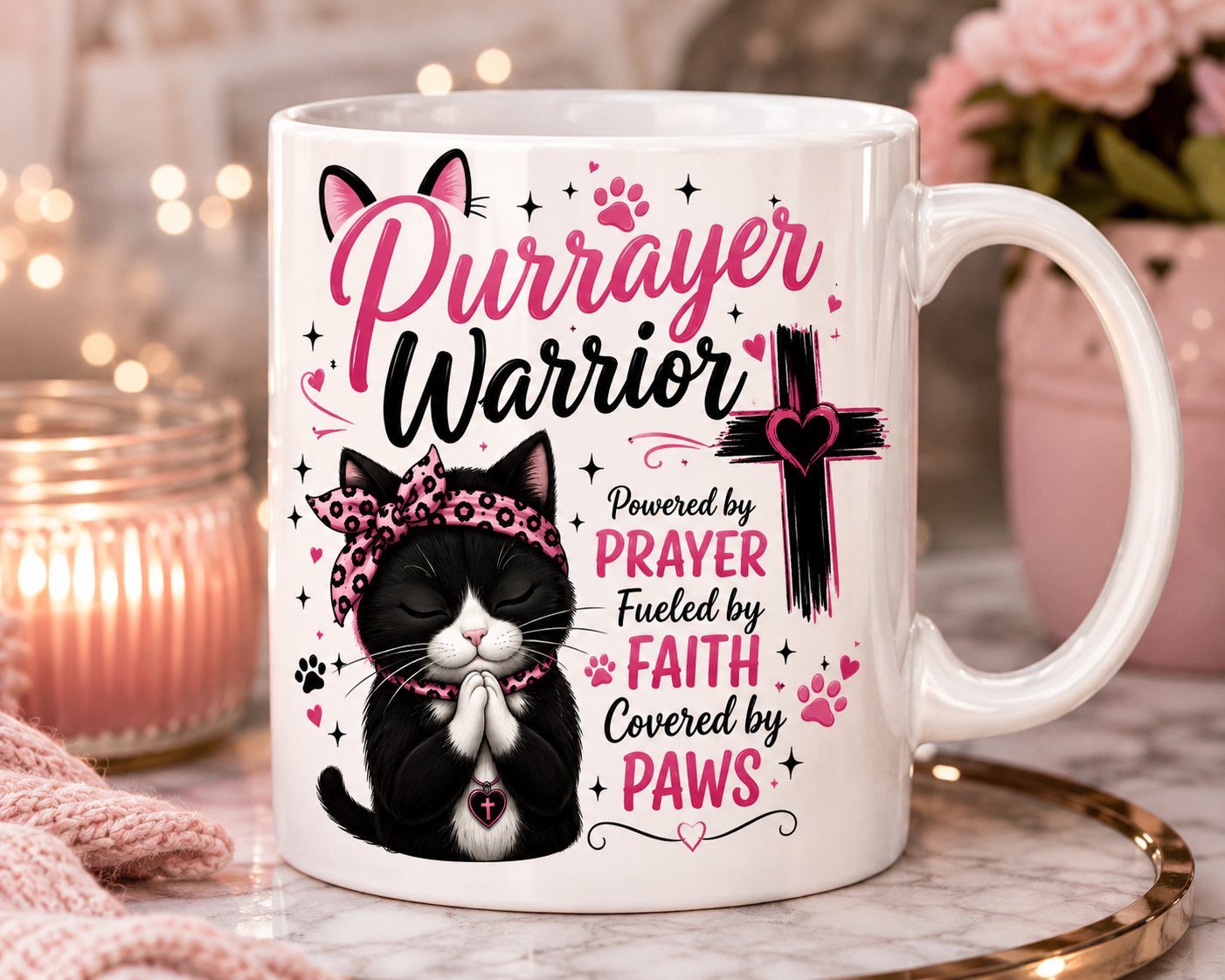 Purrayer Warrior Coffee Mug – Christian Cat Lover Mug | Faith Based Cat Mom Cup