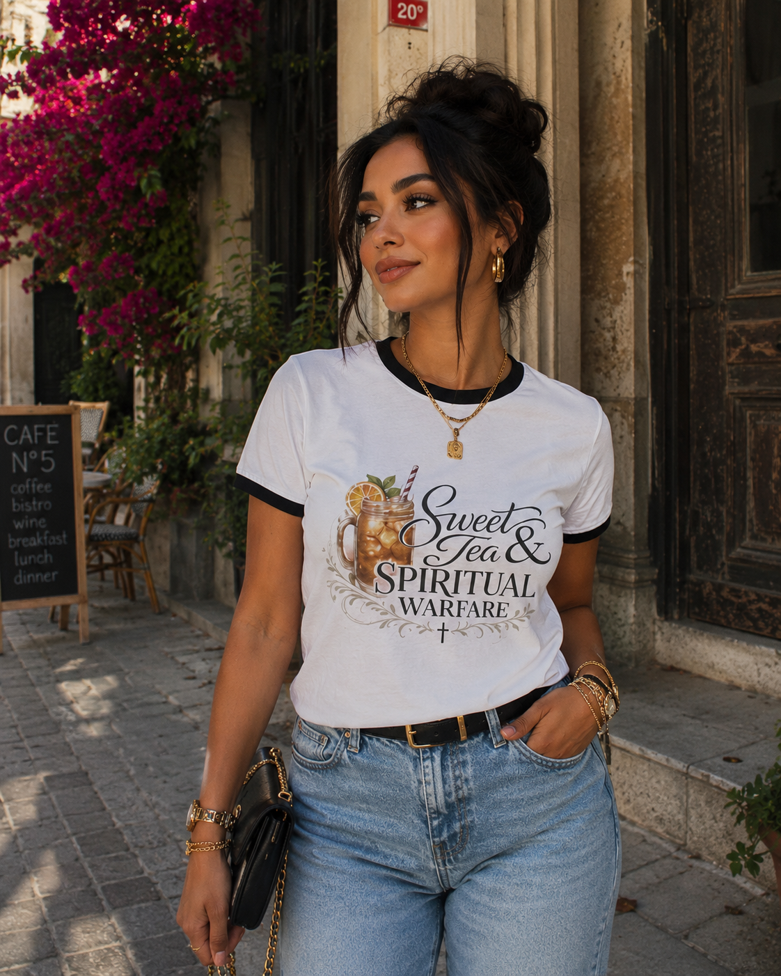 Sweet Tea & Spiritual Warfare Boutique Ringer Tee