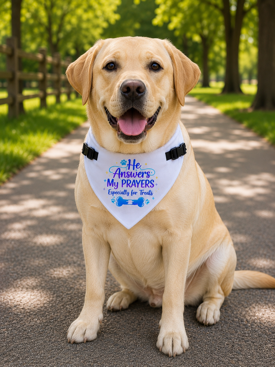 He Answers My Prayers (Especially for Treats) Clip-On Pet Bandana