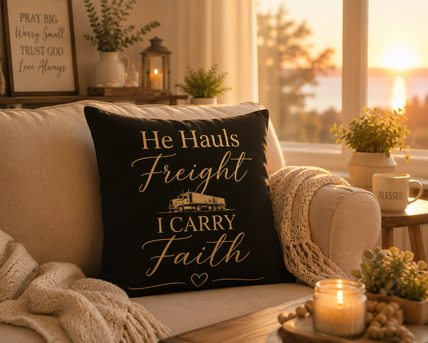 He Hauls Freight I Carry Faith Pillow Cover