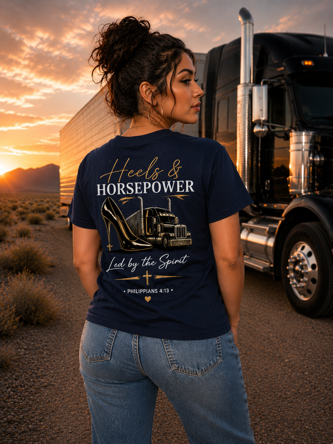 Heels & Horsepower-Christian Trucker Tee