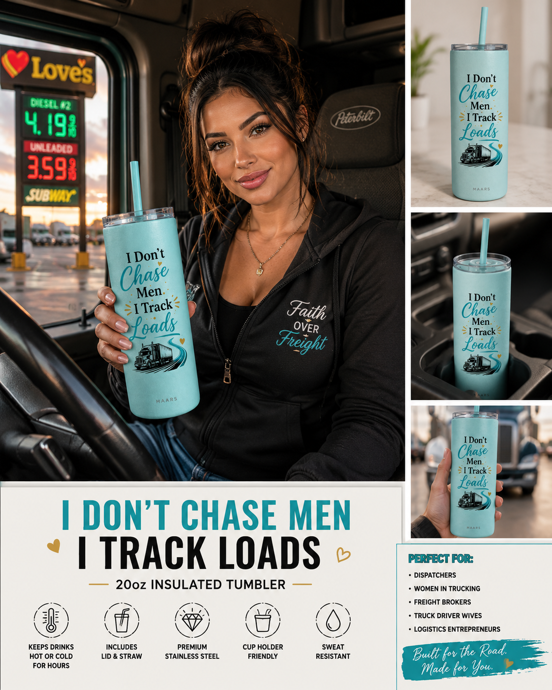 I Don't Chase Men I Track Loads Tumbler & Straw