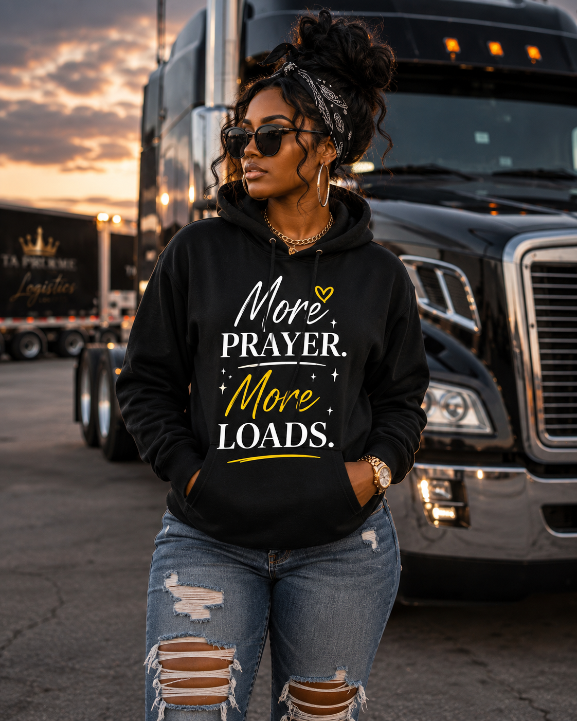 More Prayer More Loads Hoodie – Faith Over Freight Trucker Hoodie