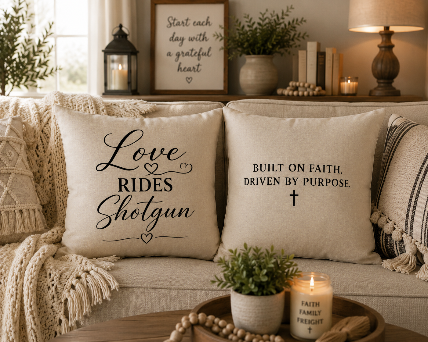 Love Rides Shotgun Faith Pillow Cover