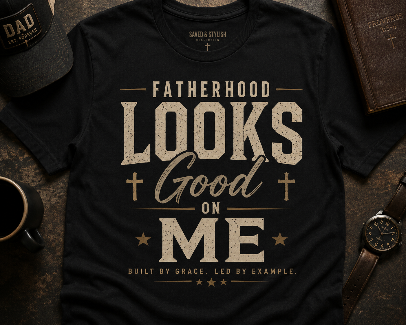 Fatherhood Looks Good On Me™ Graphic Tee | Christian Dad Shirt