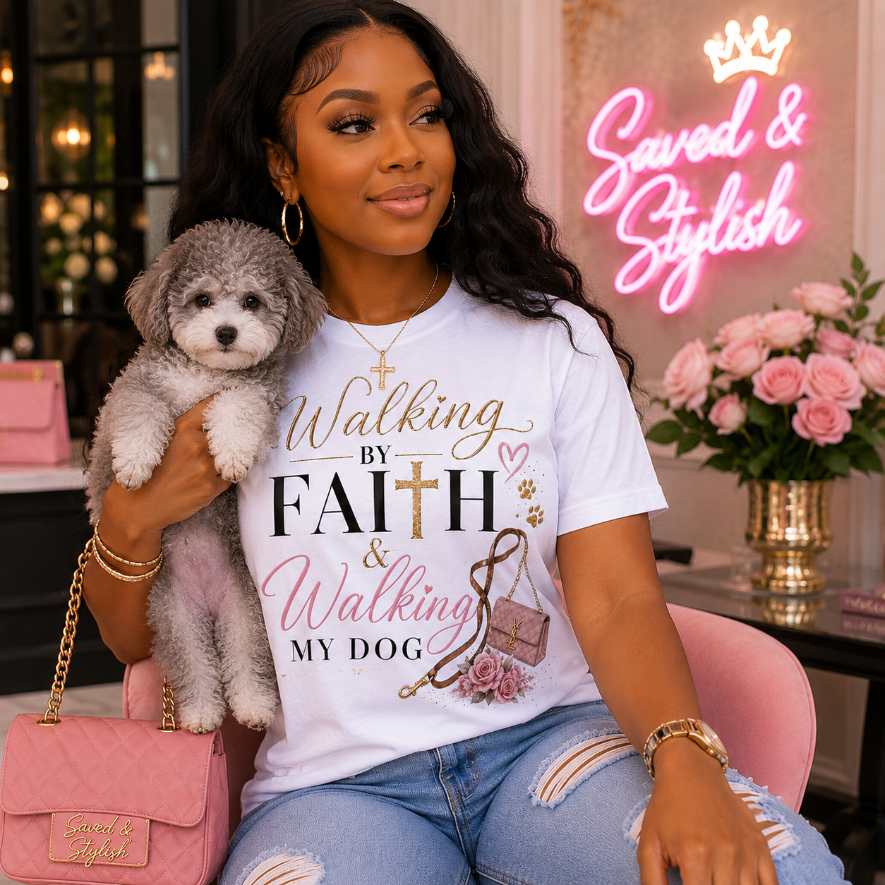 Walking by Faith & Walking My Dog Tee – Country Girl Christian Dog Mom Shirt