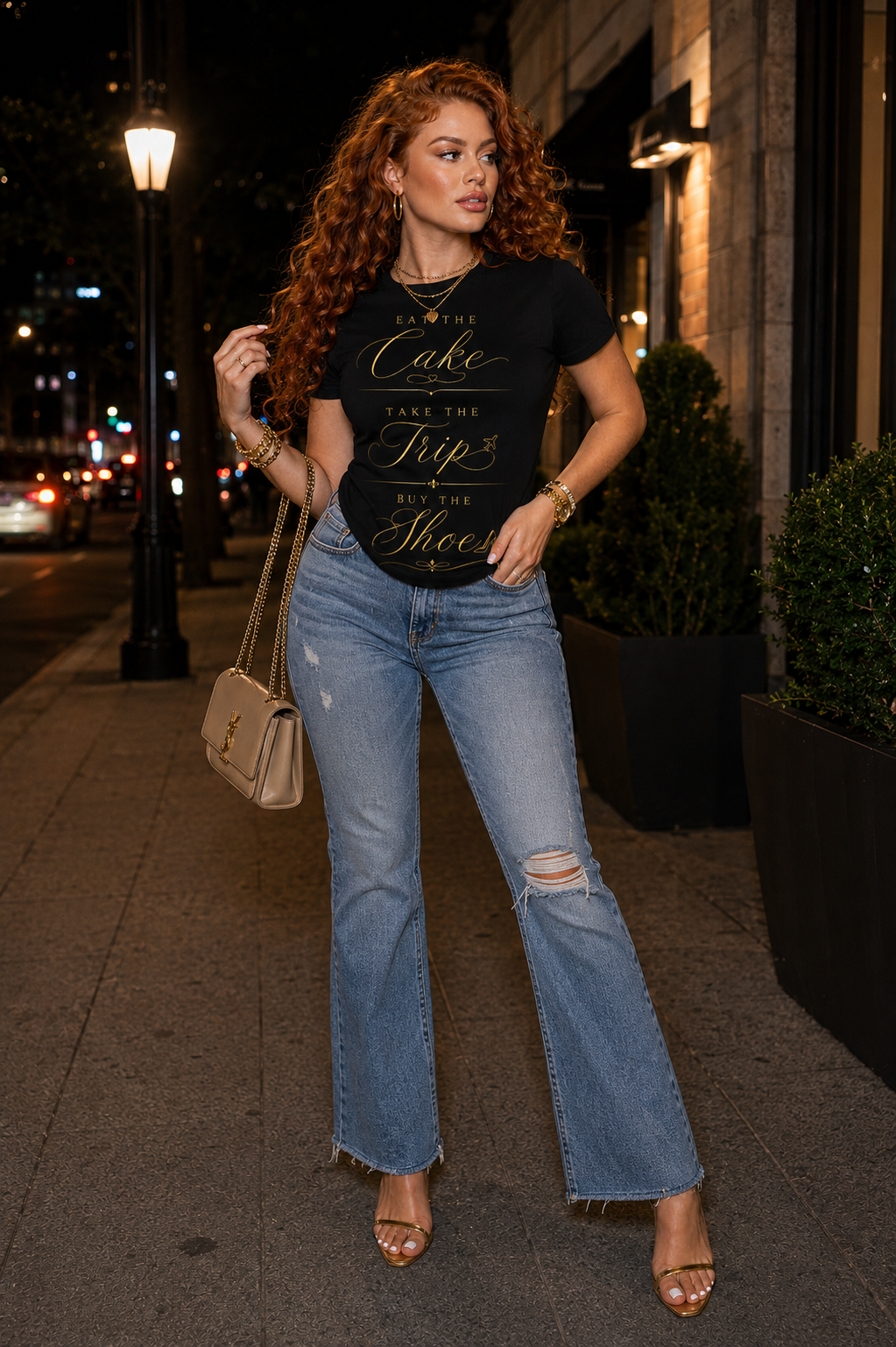 Eat the Cake, Take the Trip, Buy the Shoes – Luxury Graphic Tee