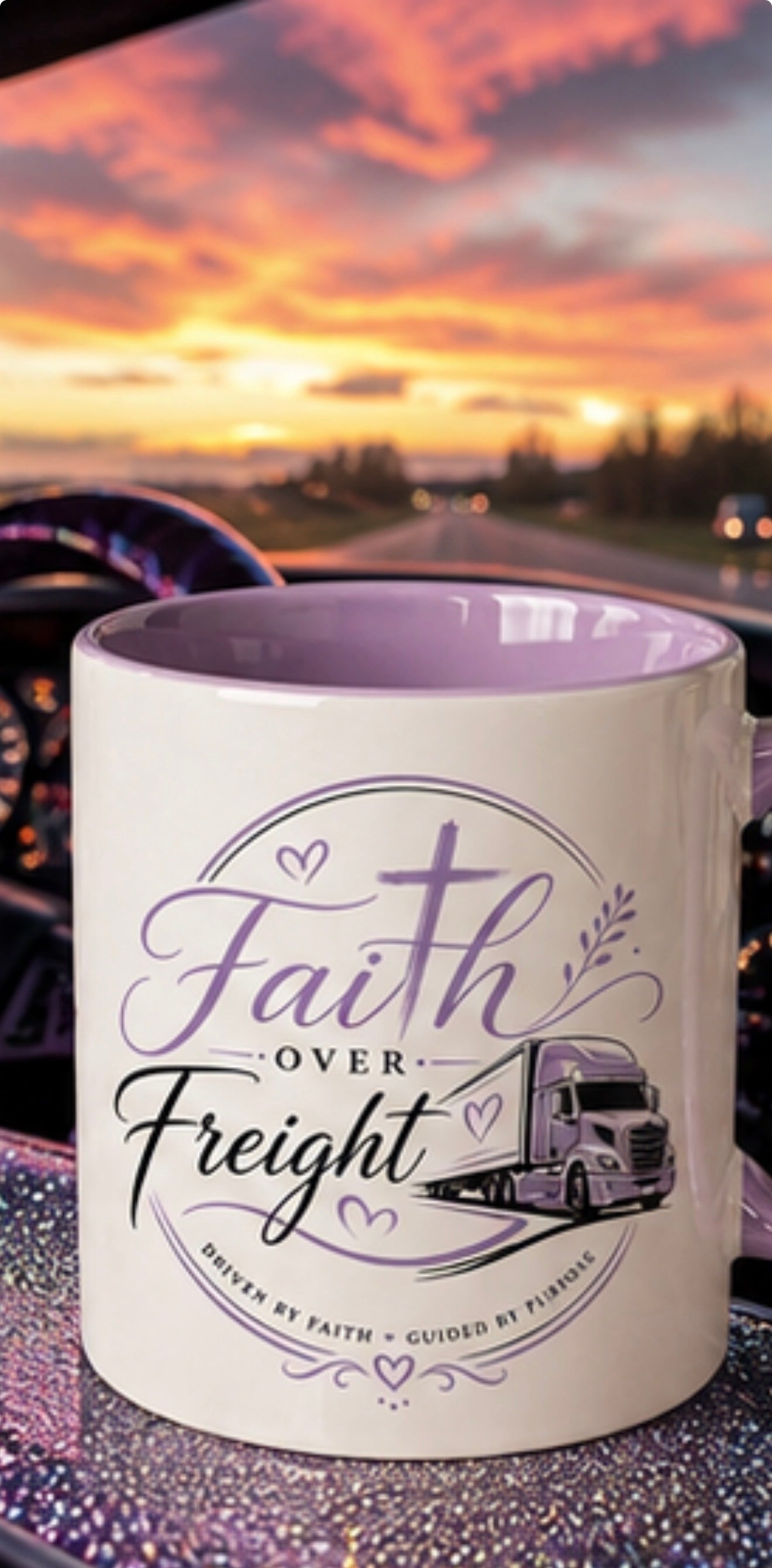 Faith Over Freight Accent Coffee Mug-Christian Trucker Mug| Driven By Faith Guided By Purpose