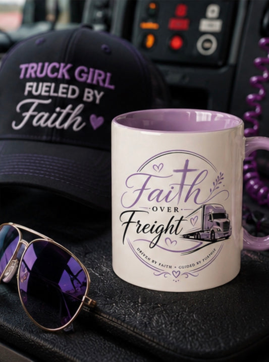 Faith Over Freight Accent Coffee Mug-Christian Trucker Mug| Driven By Faith Guided By Purpose