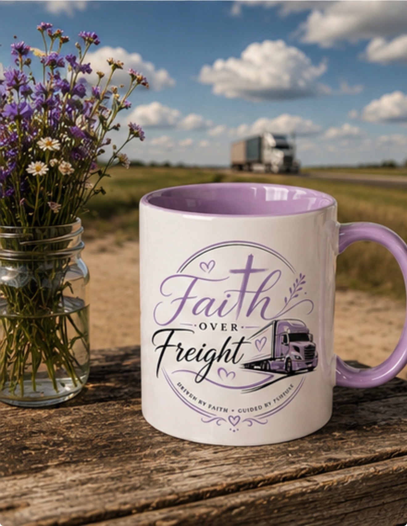 Faith Over Freight Accent Coffee Mug-Christian Trucker Mug| Driven By Faith Guided By Purpose