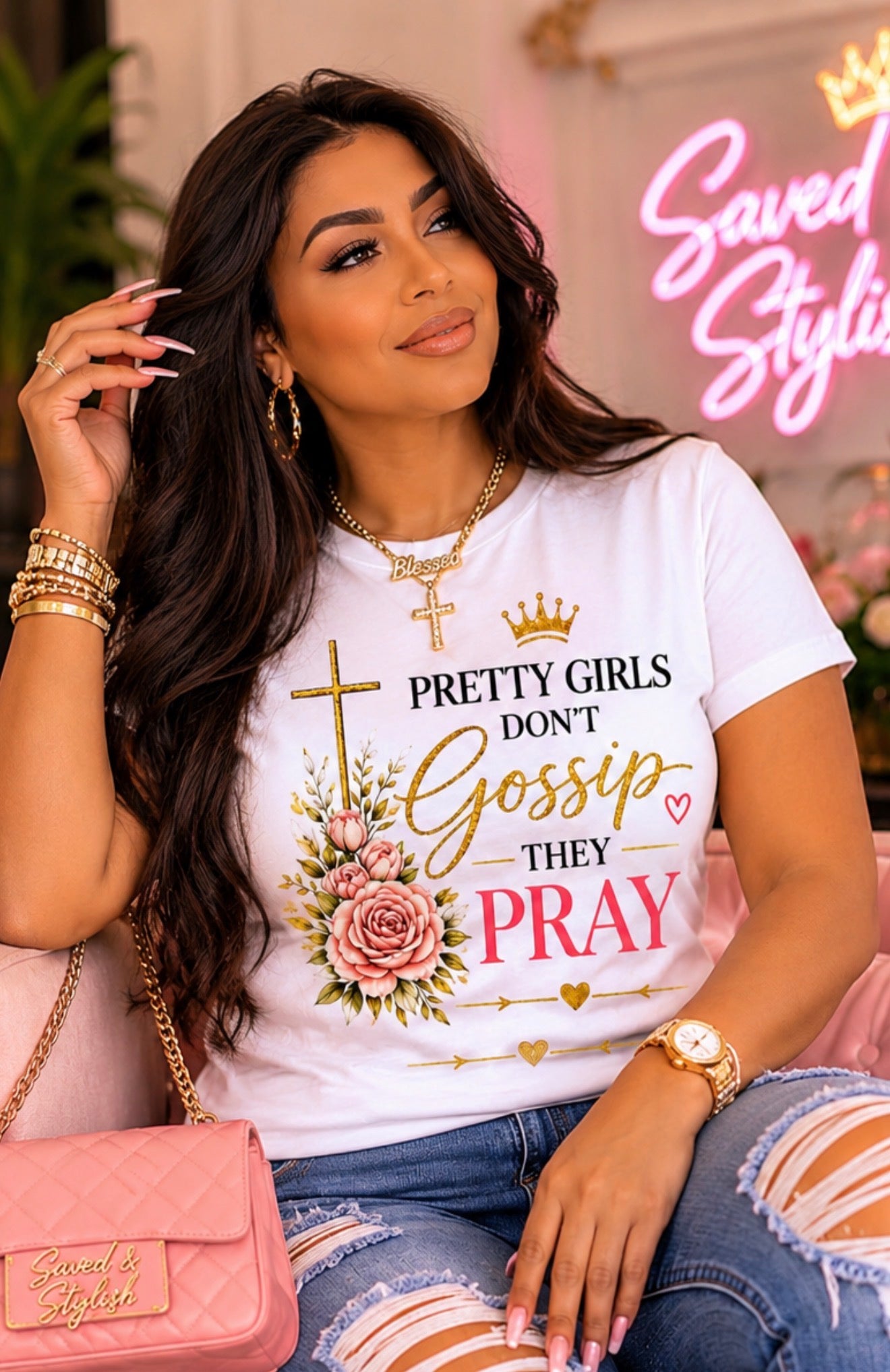 Pretty Girls Don’t Gossip They Pray™ White Graphic Tee