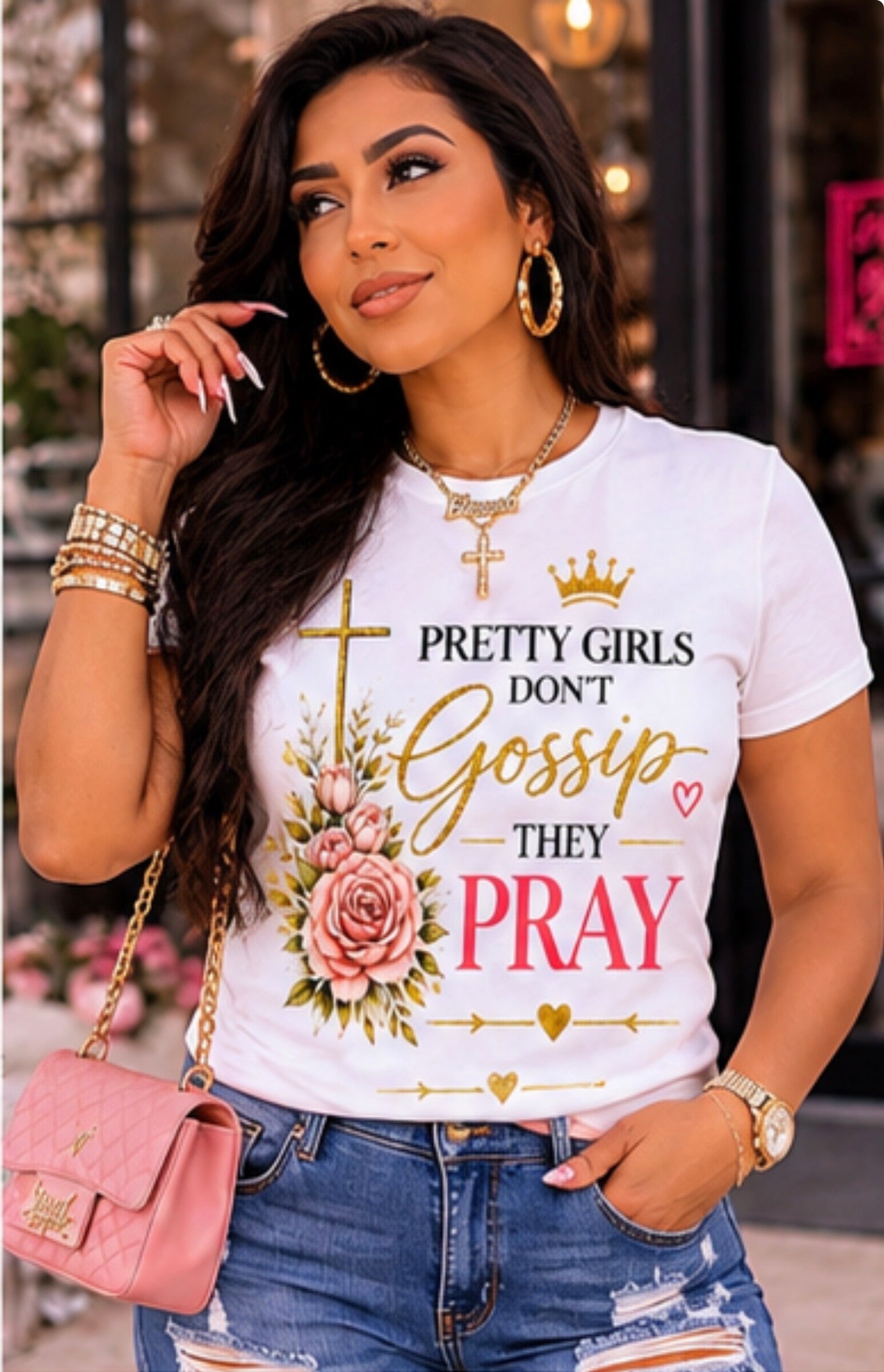 Pretty Girls Don’t Gossip They Pray™ White Graphic Tee