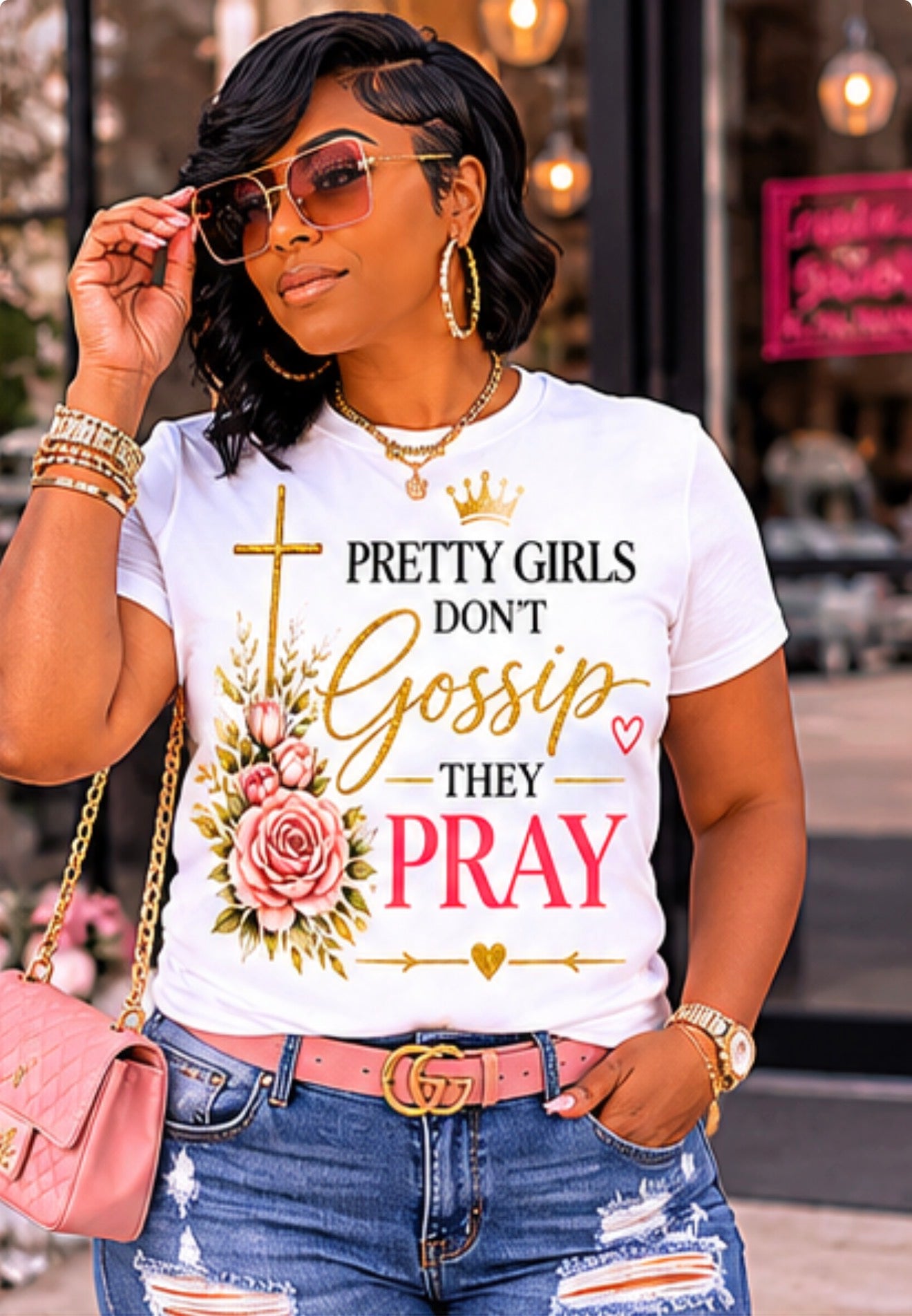 Pretty Girls Don’t Gossip They Pray™ White Graphic Tee