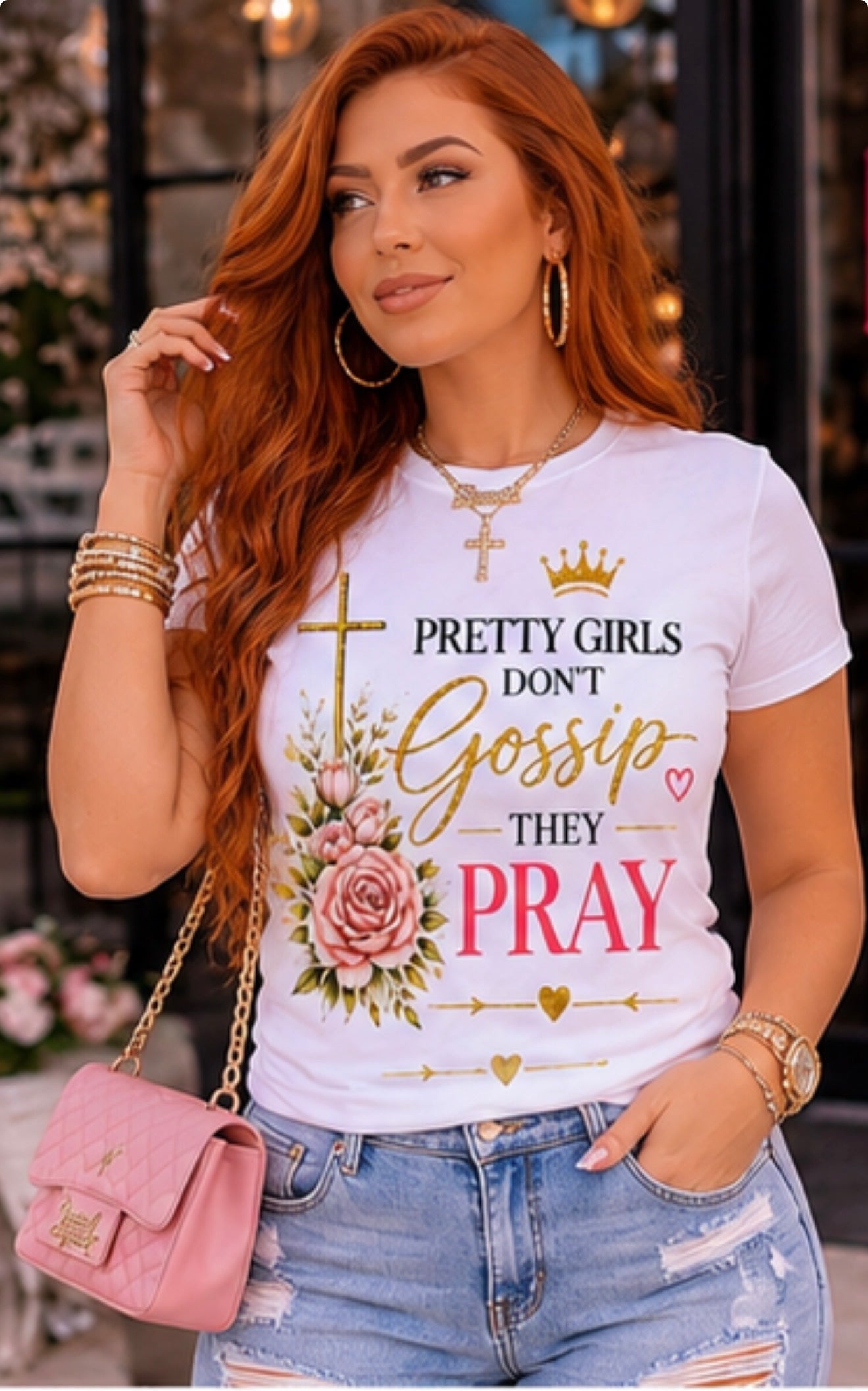 Pretty Girls Don’t Gossip They Pray™ White Graphic Tee