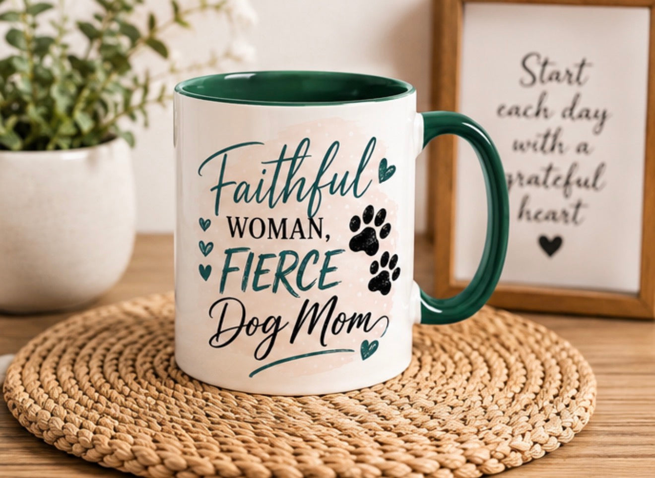 Faithful Woman, Fierce Dog Mom Mug – Christian Dog Mom Coffee Cup