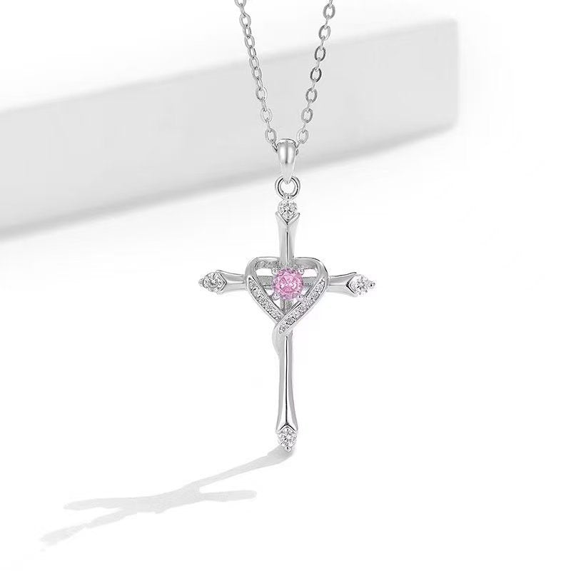 925 Sterling Silver Crystal Pendant Necklace- Elegant Minimalist Women's Jewelry