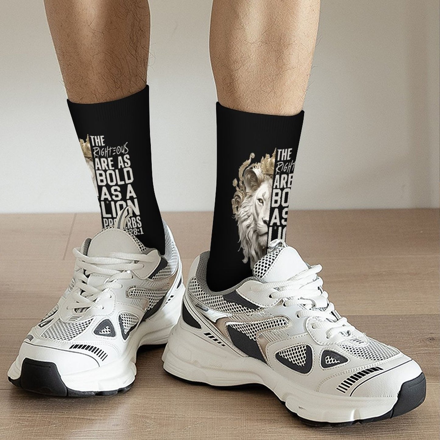 Bold As A Lion Chrisitan Socks- Proverbs 28:1 Scripture - Mens Faith Crew Socks