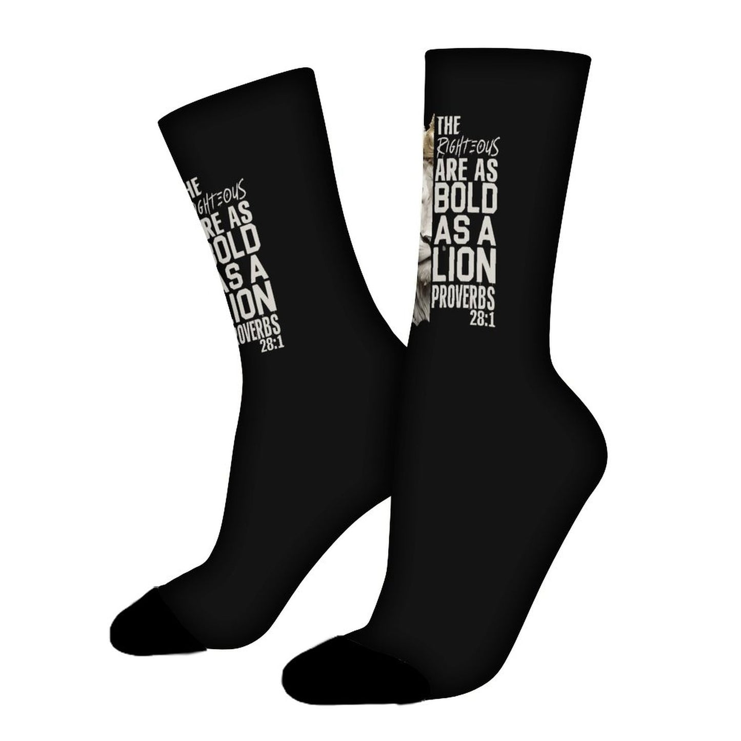 Bold As A Lion Chrisitan Socks- Proverbs 28:1 Scripture - Mens Faith Crew Socks