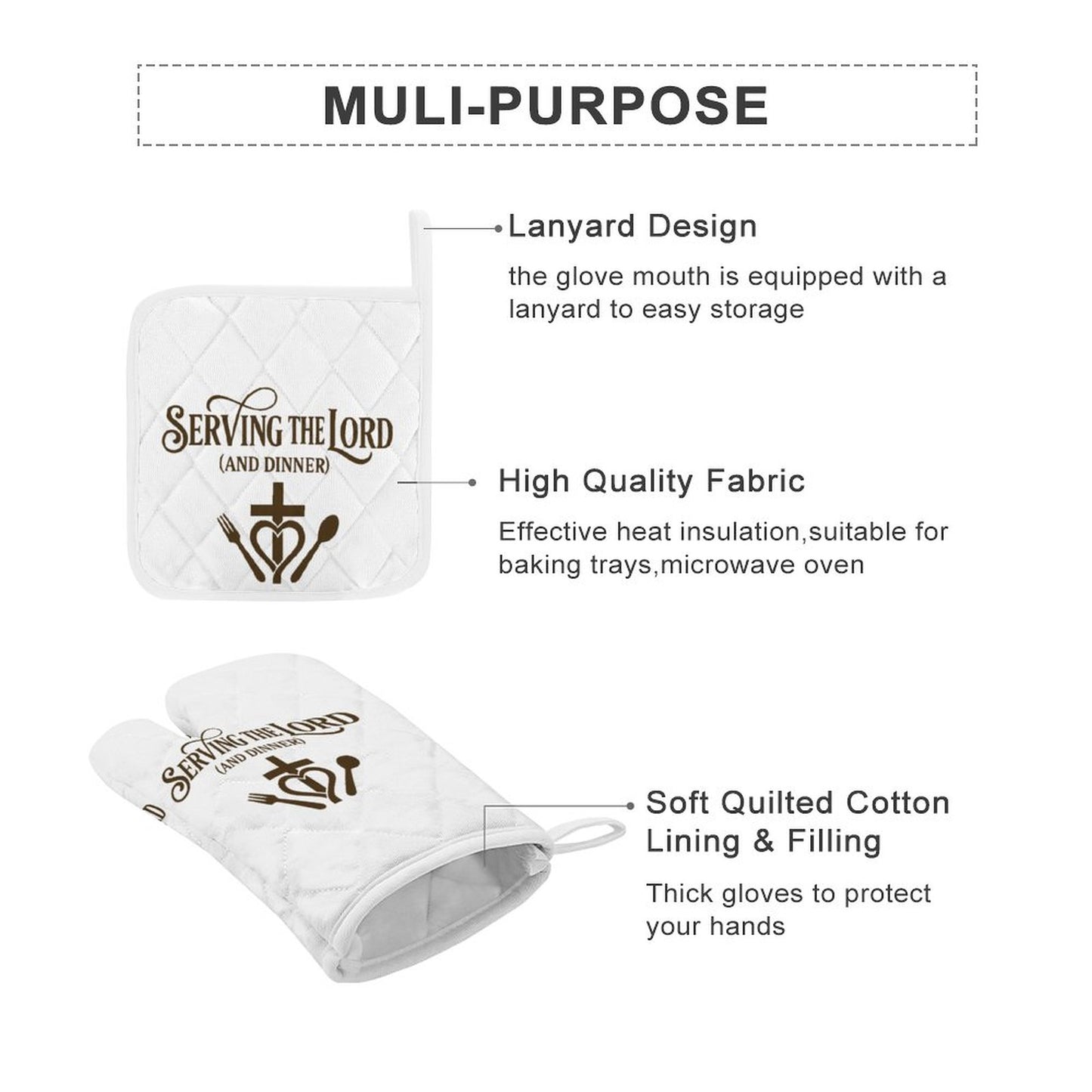 Serving The Lord (Dinner) Kitchen Mitt & Potholder Set 3 Piece