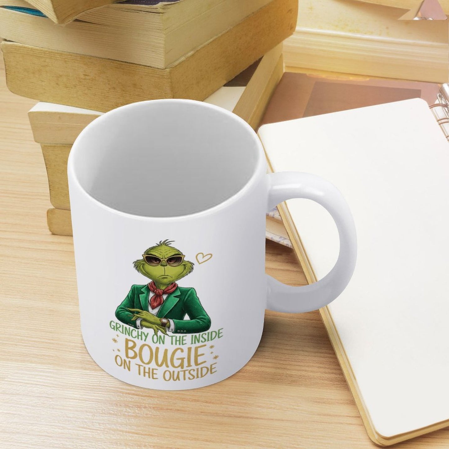 GRINCH BOUGIE ON THE OUTSIDE 11oz White Mug Printing