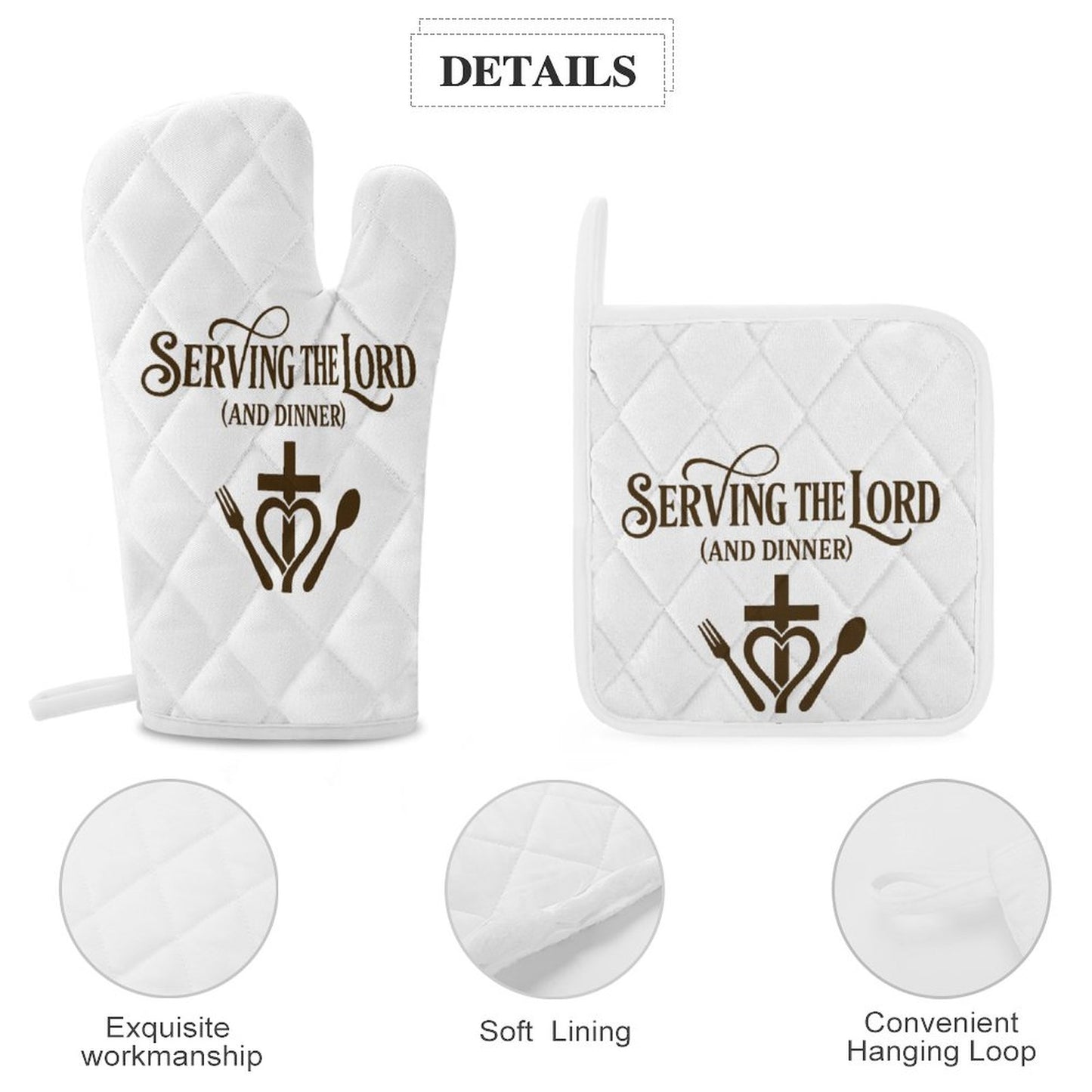 Serving The Lord (Dinner) Kitchen Mitt & Potholder Set 3 Piece