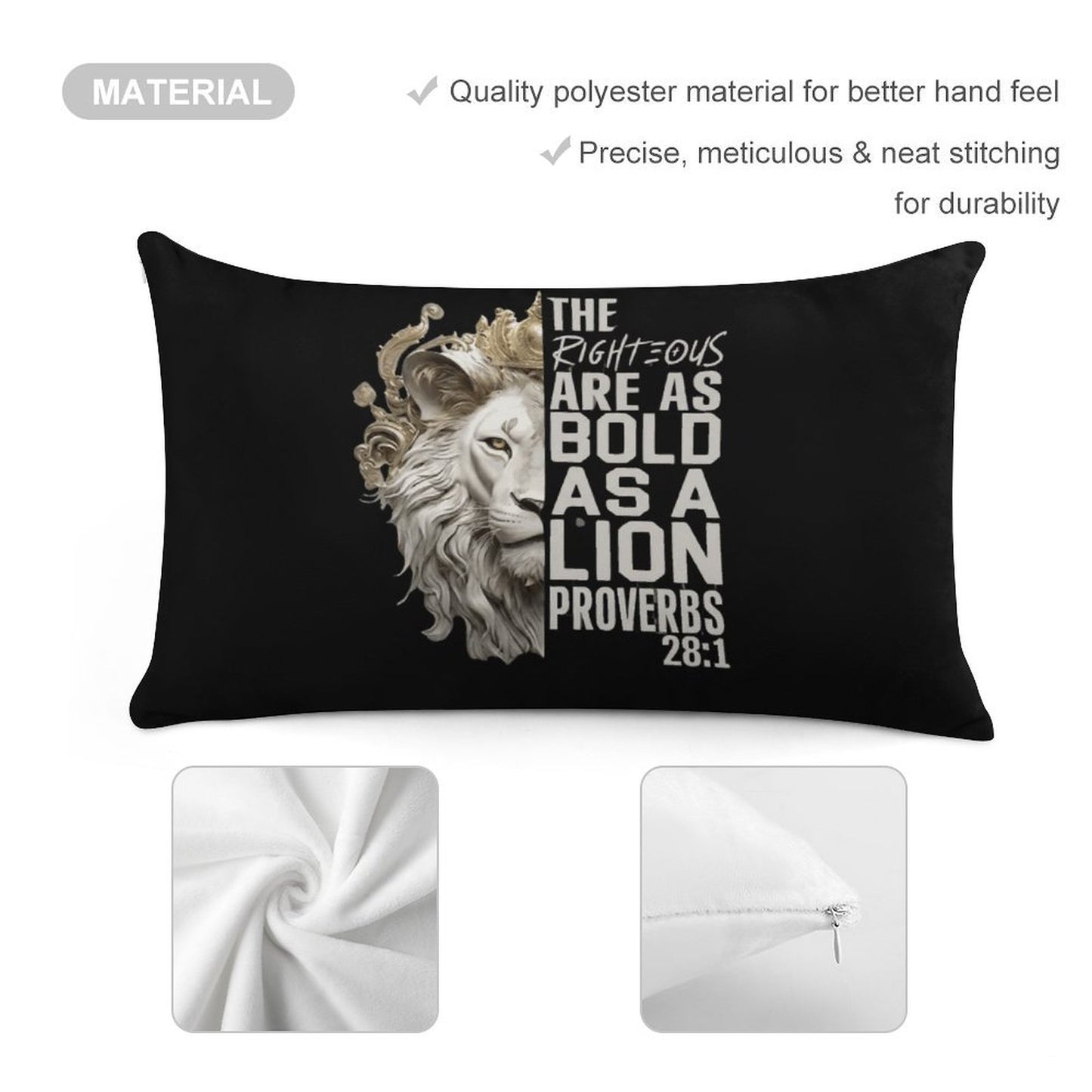 Bold As Lion Scripture Pillow- Proverbs 28:1 Christian Decor