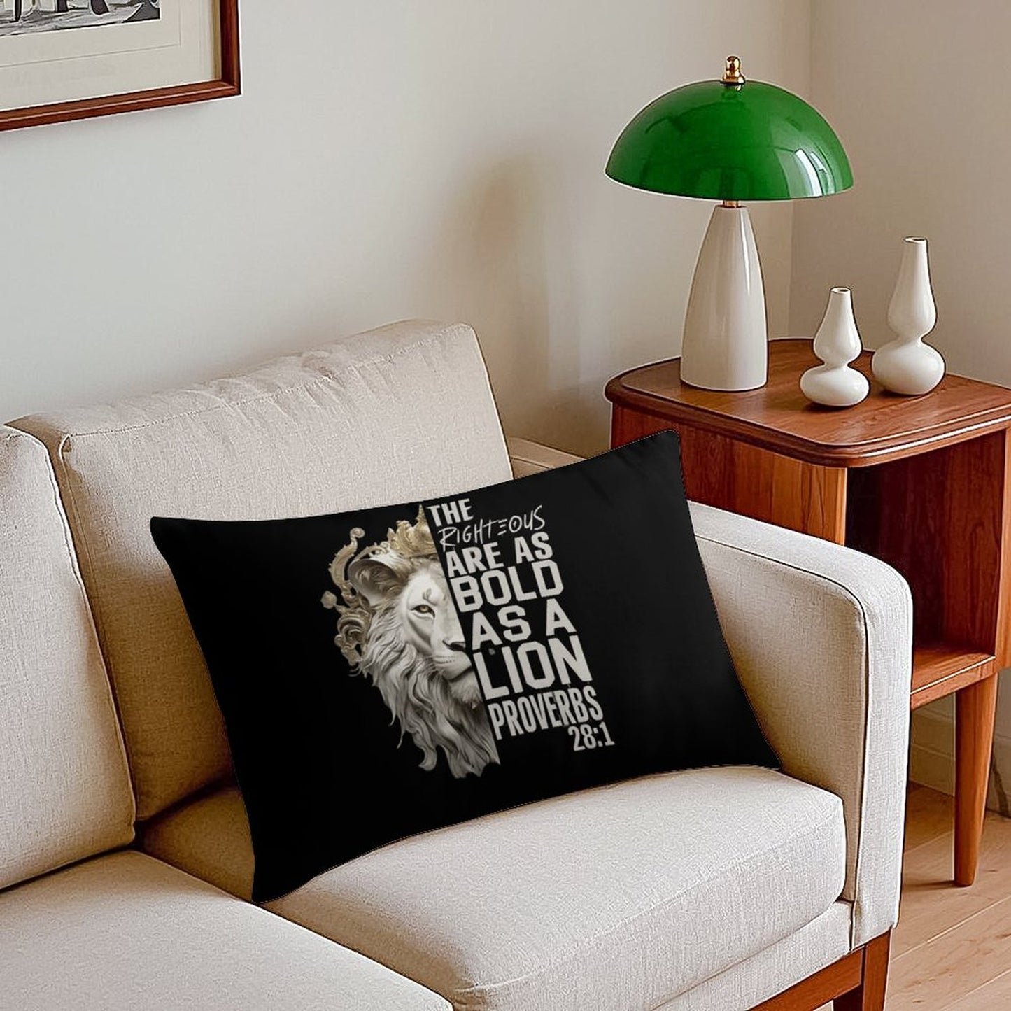 Bold As Lion Scripture Pillow- Proverbs 28:1 Christian Decor