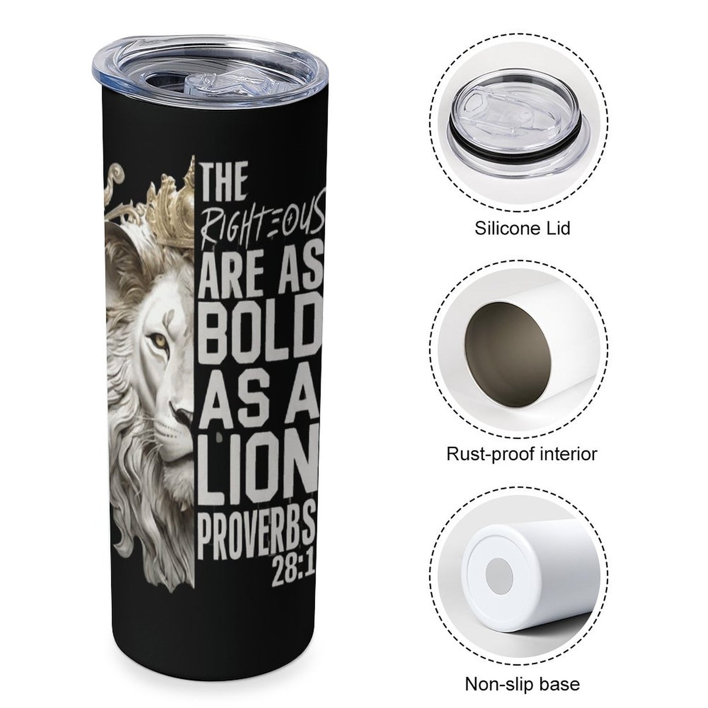 Bold As A Lion Christian Tumbler- Proverbs 28:1 20oz Insulated Stainless Steel Cup
